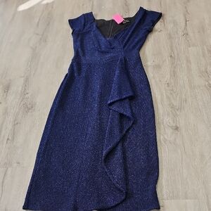 Gabby Skye Metallic Navy Blue Midi Dress Fits Small